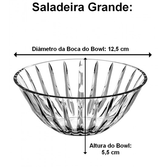 Jogo 7 Peças Para Sobremesa 1 Saladeira Com 6 Bowls Soho Em Cristal Ecológico